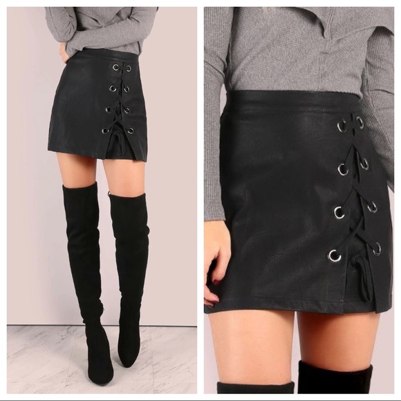 Faux Leather Lace Up Mini Skirt - Picture 7 of 9